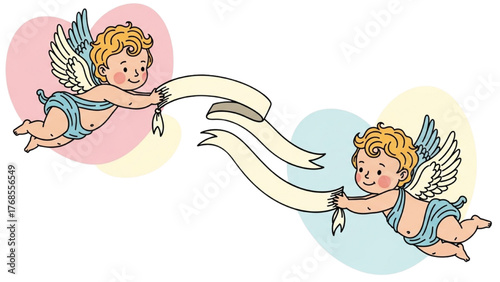 Angelic Messengers Two Cupids Holding a Blank Banner
