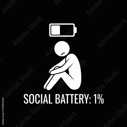 Minimalist illustration of exhausted person with low social battery  