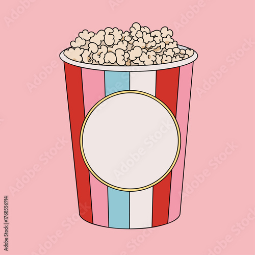 Popcorn Bucket Vector Illustration Mockup Template Isolated on Pink Background with Copy Space