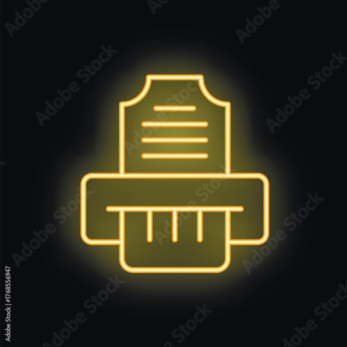 Neon shredder icon glowing on a black background, representing data security and document destruction