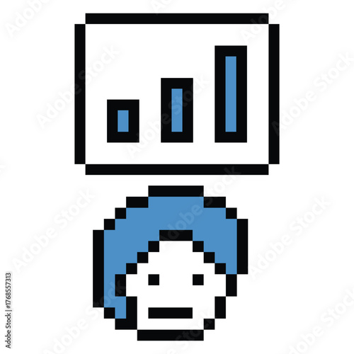 Cartoon pixel art cartoon 8bit character business man businessman smart graph work game decoration business 8 bit male career smart character game vector.