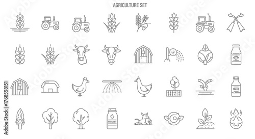 agriculture and farming line icons