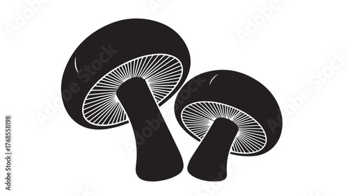 Mushroom Duo with Cap Gills as Cut-Outs, Clean Black Harvest Side-Dish Icon for Autumn Menus, Rustic Kitchen Graphics, and Foraged Food Themes