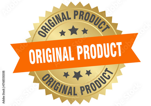 original product. original product round orange and gold label isolated on transparent background