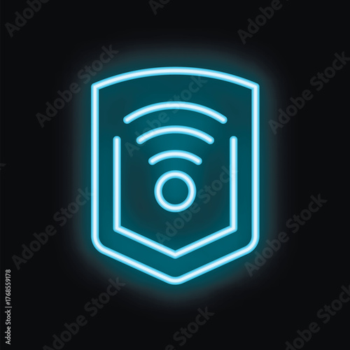Neon blue shield protecting wifi symbol assuring internet security