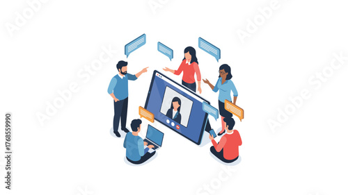 Dynamic team collaborating on a virtual meeting, connecting remotely for business success, a modern online communication and teamwork concept