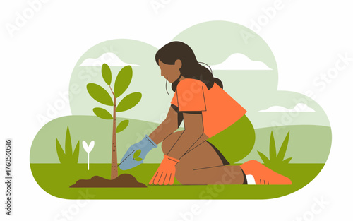 Person planting a sapling in the ground to promote environmental growth and sustainability