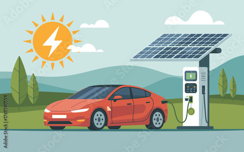 Electric car charging station powered by solar energy for a sustainable future
