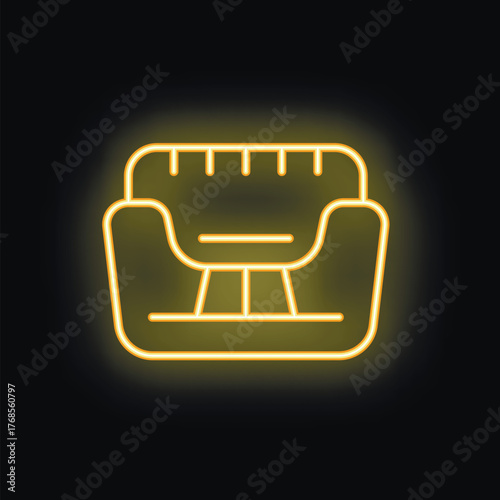Bright yellow neon icon of a mechanical scale glowing on a black background