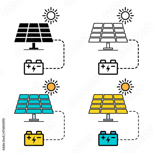 Set of Solar panel system icon, green power technology, ecology energy vector illustration .