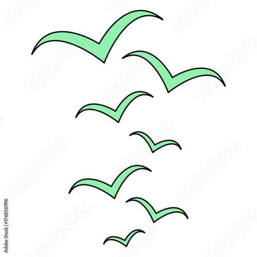 Set of flying bird design, nature freedom flock sign, vector illustration .