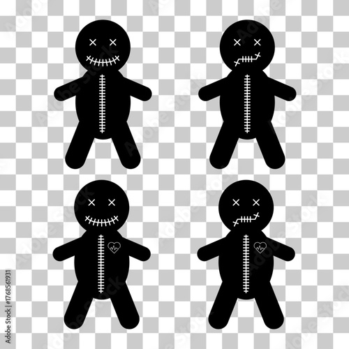Set of Voodoo doll icon, halloween death toy. Cartoon magic symbol, vector illustration .