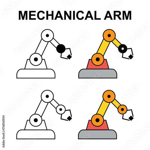 Set of Mechanical robot arm machine icon, technology hydraulic robotic hand, vector illustration .