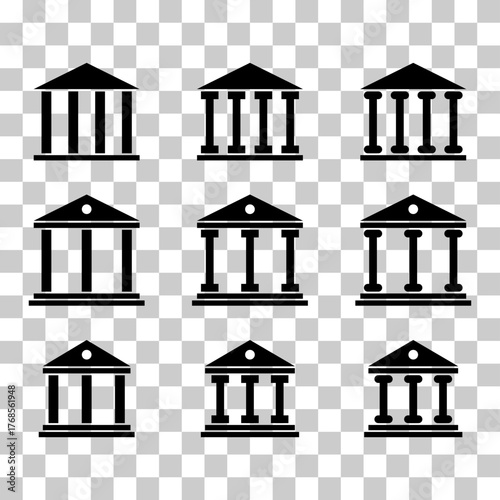 Set of university architecture icon, museum roman symbol, flat design vector illustration .