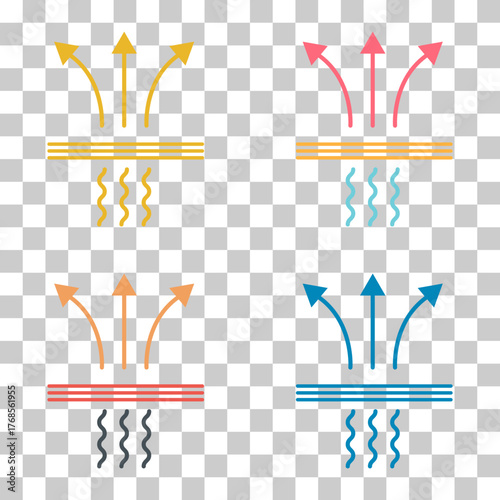 Set of Breathable resistant icon, waterproof material protection sign, web vector illustration .