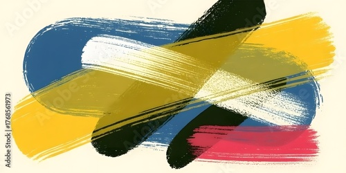 Abstract brush strokes in bold colors on a light background