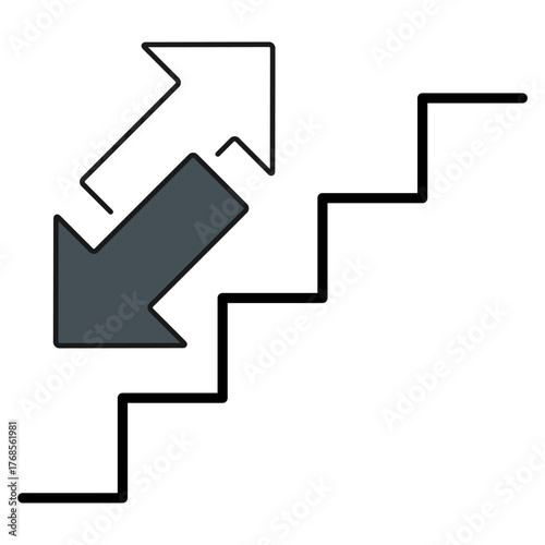 Stairs up and down arrow graph sign icon. Flat web walk step design vector illustration .