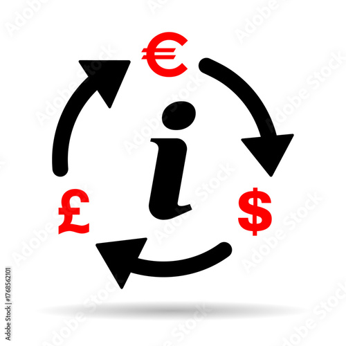 Dollar euro pound money change shadow icon, trade cash information web symbol vector illustration .