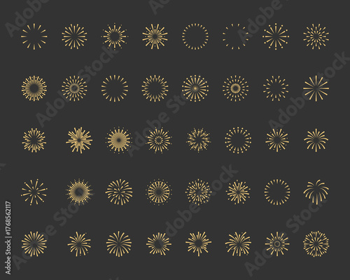 set of firework icons, explode, new year celebration