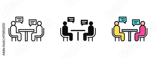 Meeting icon created in stroke, fill, and color styles, isolated on a white background. Ideal for business apps, team collaboration platforms, office dashboards, and corporate communication visuals.