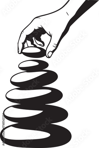 Adobe Illustrator Artwork Hand Stacking Zen Stones - Balance, Harmony, Mindfulness, Growth, and Stability Concept Vector