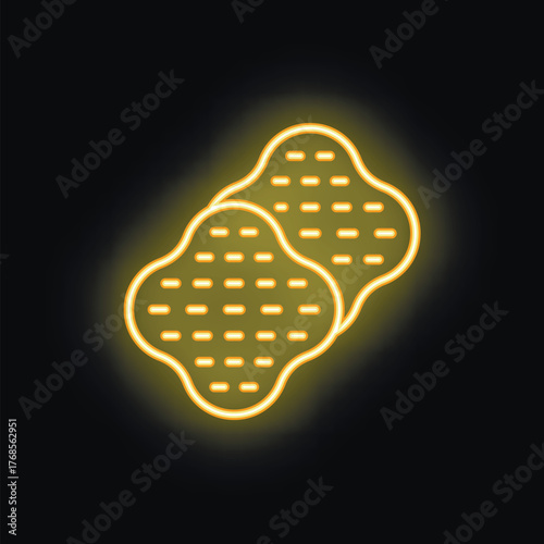 Bright yellow neon icon of two potatoes glowing on a dark background