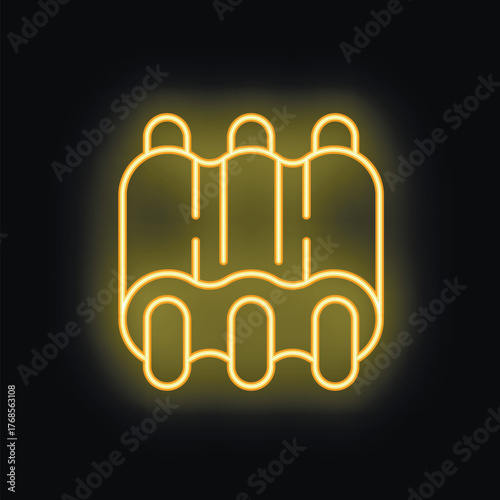 Yellow glowing neon icon representing a rack of barbecued spareribs on black background