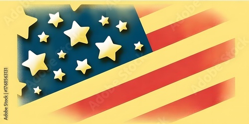 American flag with stars and stripes on a yellow background