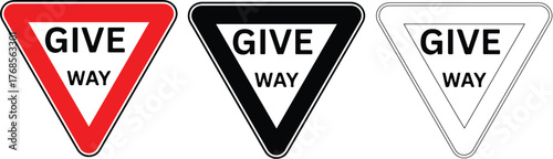 A triangular give way road safety sign alerts drivers to slow down, be cautious, and yield to traffic for safe driving