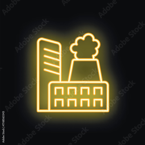 Neon sign depicting a factory emitting pollution, symbolizing environmental concerns and industrial impact