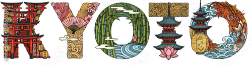 Hand Drawn Vector Typography for Kyoto Travel Destination Branding