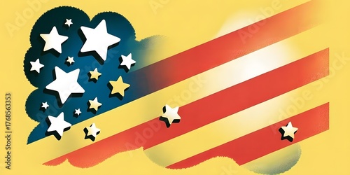 Abstract american flag with stars and stripes on yellow background