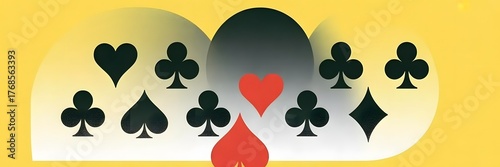 Playing card suits arranged in a pattern on a yellow background