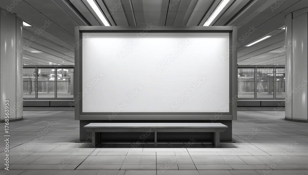 Fototapeta premium Empty Outdoor Advertising Sign Displayed At Airport Terminal. Large Billboard Space Available For Companies To Promote Products And Services. Catch Passengers' Attention.