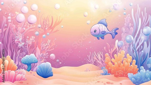 Adorable mermaid birthday party poster template for babies.