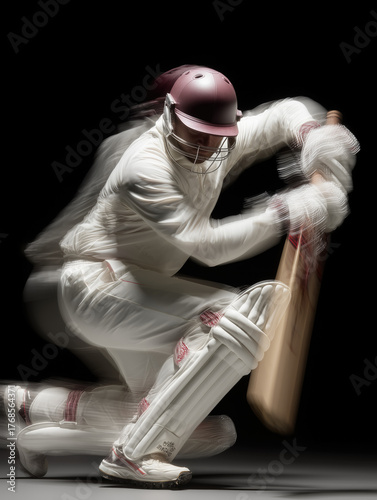 Dynamic cricket player showcasing powerful batting technique