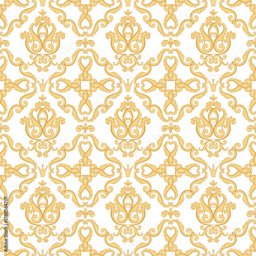 Royal Damask Pattern — Classic Golden and White Baroque Decorative Vector