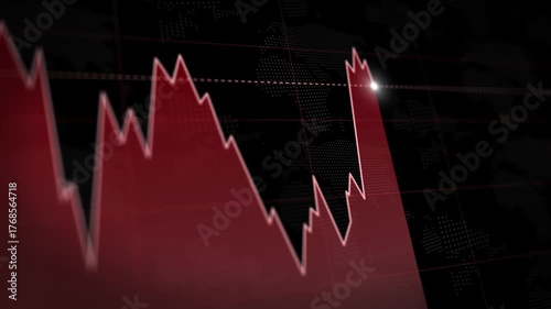 Red chart stock price down trend glowing light.