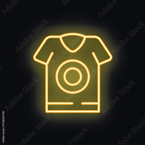 Neon yellow t shirt with print icon glowing on dark background