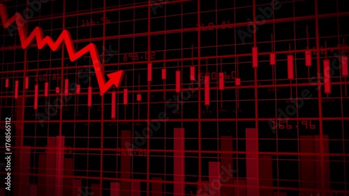 Chart lime and arrow 3D move down red Stock Market Chart Candlestick Graph Global Showing Currency Exchange Rates and Investment Dynamic Economic crisis Red candles of the bearish stock market chart.