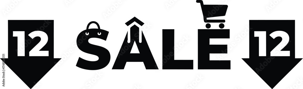 Fototapeta premium Abstract SALE Word Silhouette with 12.12 Numbers Vector Icon