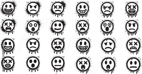 Hand drawn graffiti style smile collection expressive faces vector