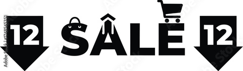 Abstract SALE Word Silhouette with 12.12 Numbers Vector Icon