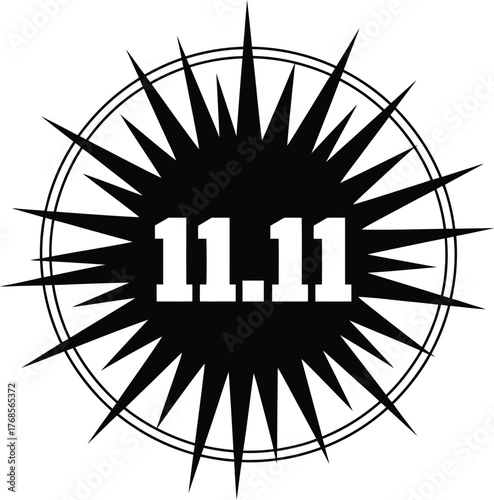 Abstract Silhouette Vector Icon of Double 11 in Star Burst