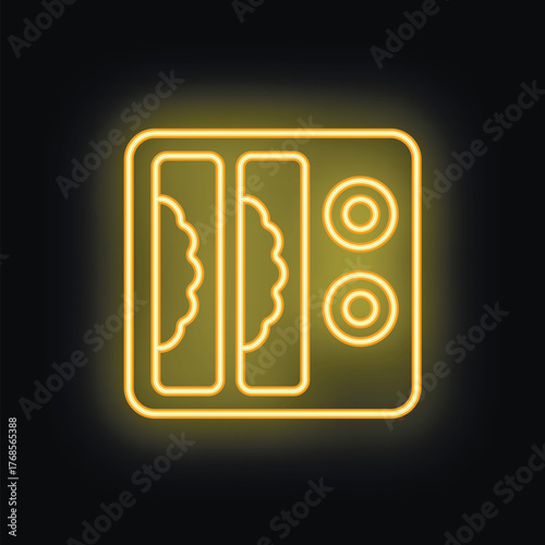 Makeup palette with bright neon yellow eyeshadows glowing on a black background