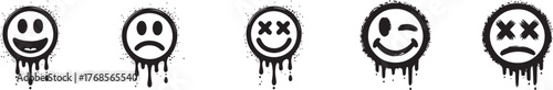 Graffiti smiley face emoticons with dripping paint texture vector