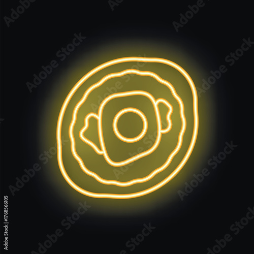 Yellow glowing neon sign depicting a fried egg sunny side up against a dark background, perfect for breakfast and brunch menus