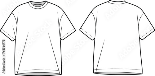 T-shirt flat sketch, short sleeve tee, crew neck design, fashion template, apparel illustration, garment construction, technical drawing, clothing mockup