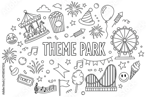 Amusement park fun: rides, cotton candy, fireworks, and festive decorations