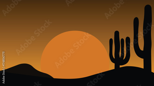 Sunset in the middle of the desert with heat, background illustration